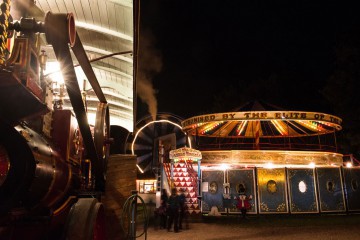 Hollycombe fairground at night