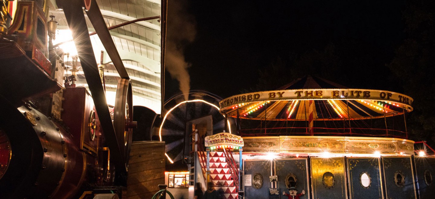 Hollycombe fairground at night